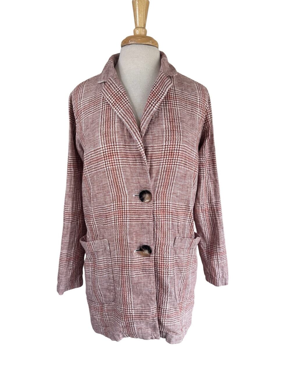 J.JILL Glen Plaid Linen Blend Jacket Earthtones Size XS Womens Oversized Lined